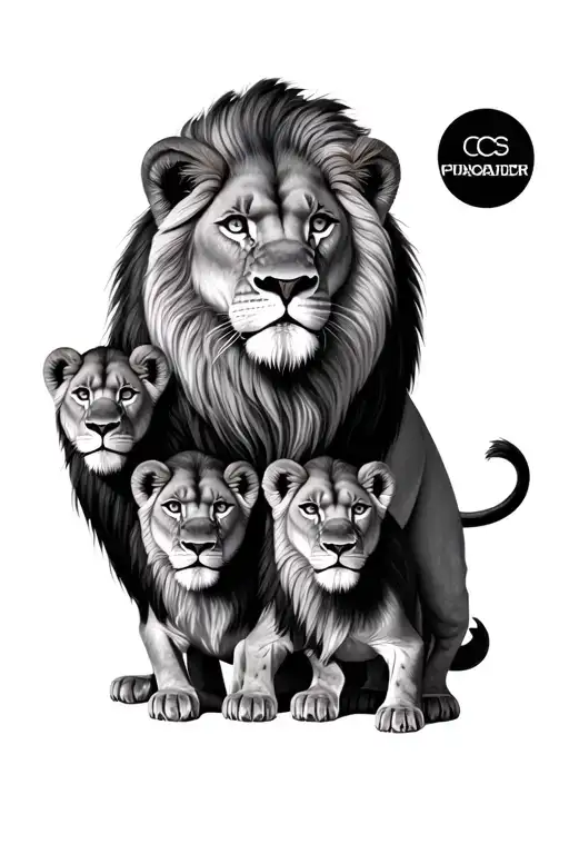 mother lion with 4 small lion tattoo design idea
