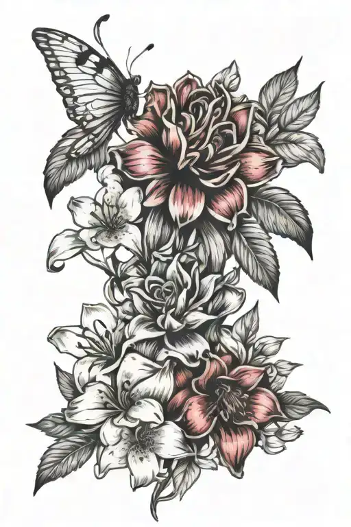 a red spine memorial tattoo for a mum who died of ovarian cancer using Lillie flowers  tattoo design idea