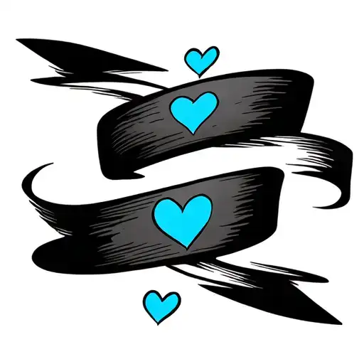 two straight black bands with 1 small blue heart tattoo design idea