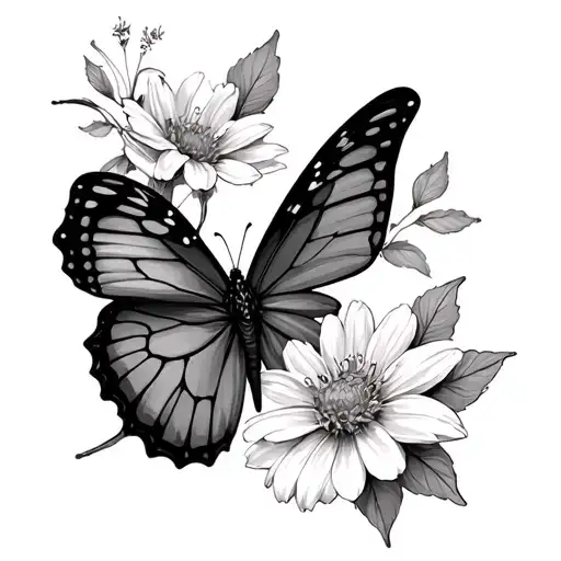 Butterfly with november and september birth flower tattoo design idea