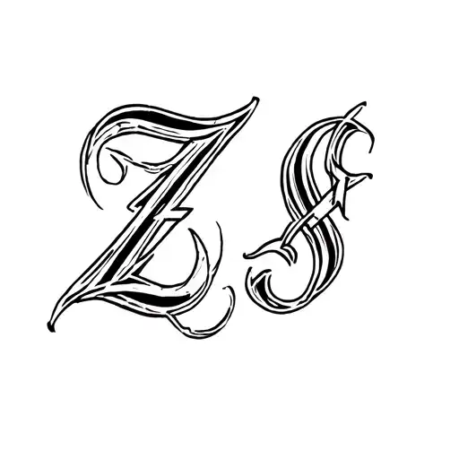 Script sibling tattoo design with the letters Z and J with the cool S symbol incorporated for their last names tattoo design idea