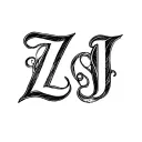 Script sibling tattoo design with the letters Z and J with the cool S symbol incorporated for their last names tattoo design idea