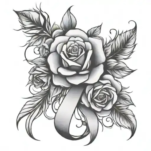 cancer ribbon traditional roses sunrays tattoo design idea