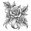 cancer ribbon traditional roses sunrays tattoo design idea