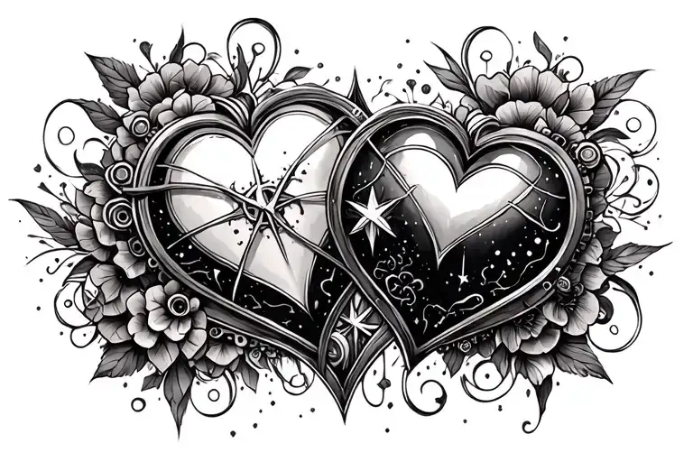 steampunk hearts & stardust tattoo design idea