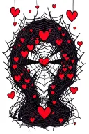 Filler Spider Webs with many small broken  hearts tangled up in them tattoo design idea