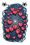 Filler Spider Webs with many small broken  hearts tangled up in them tattoo design idea