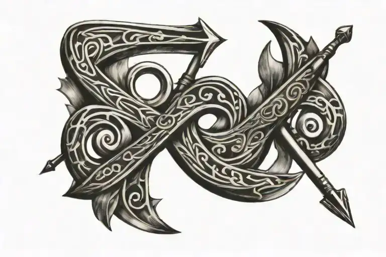 arrow with figure eight curling around it tattoo design idea