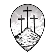 3 crosses on a hill with empty tomb  tattoo design idea