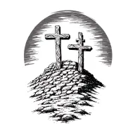3 crosses on a hill with empty tomb  tattoo design idea