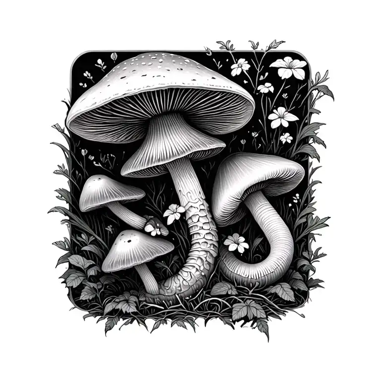 mushrooms with inch worm tattoo design idea