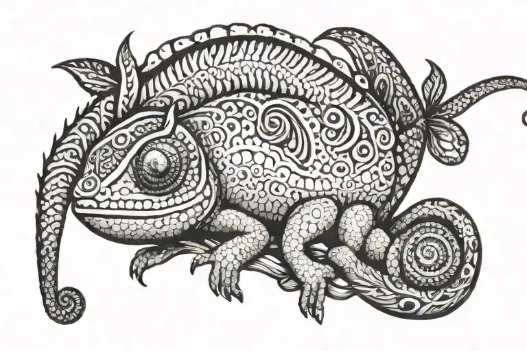 chameleon with long tail tattoo design idea