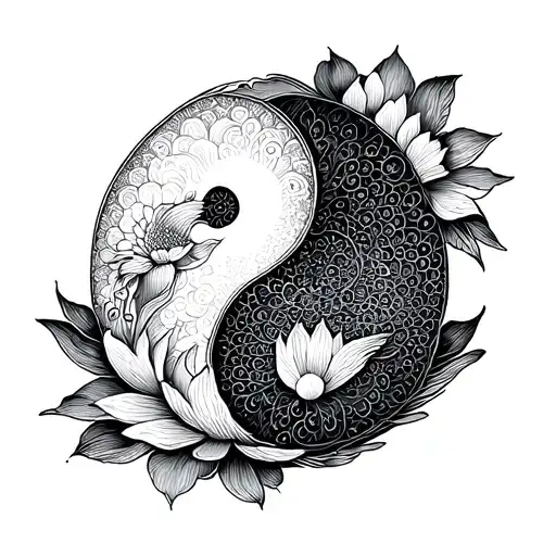 create yin yang tattoo koi lotus flower blooming tattoo design idea