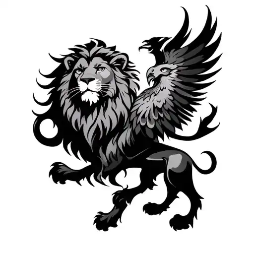 a lion and a phoenix sharing a body tattoo design idea