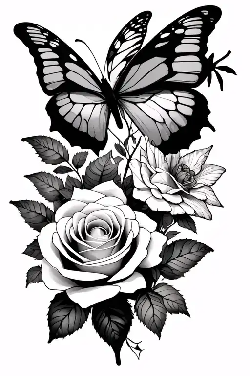 Roses, butterflies, and killua and gon from HxH tattoo design idea
