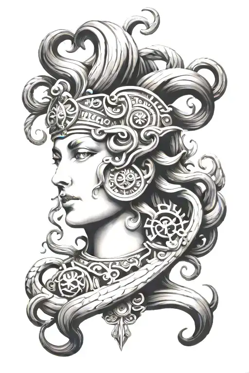 athena shield medusa head tattoo design idea