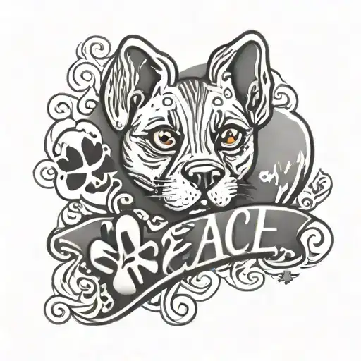 The name “ace” with a paw print but the paw is heart shaped tattoo design idea