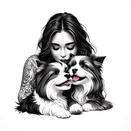  lady and shitzuh cuddling tattoo design idea