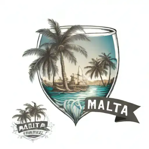 symbol of malta island with parties and drinks and palm trees tattoo design idea
