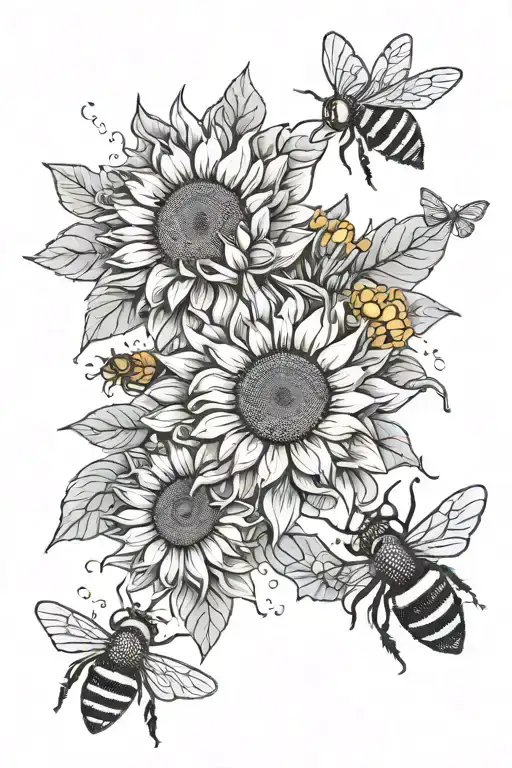 Sunflowers honey bees and honeycombs tattoo design idea