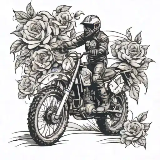 dirt bike and horse with flowers tattoo design idea