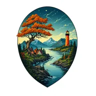 rowan tree, river, mountain, lighthouse, encirlced tattoo design idea