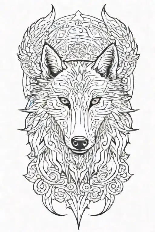 Wolf head with angel wings tattoo design idea