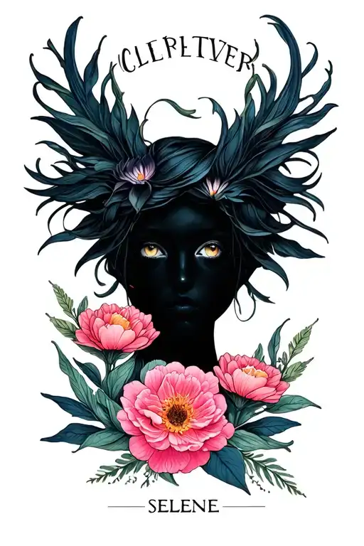 selene tarot card floral tattoo design idea