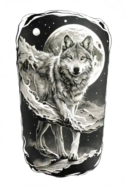 wolf space tattoo design idea