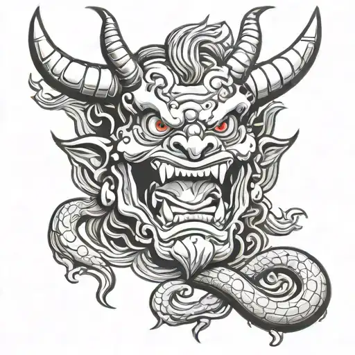 deamon Oni with smile wide composition tattoo design idea