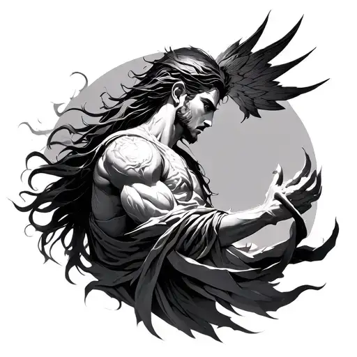 solo leveling anime statue of god tattoo design idea