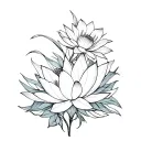 Creates a delicate floral composition with several flowers such as lotus. Use fine and clear lines tattoo design idea