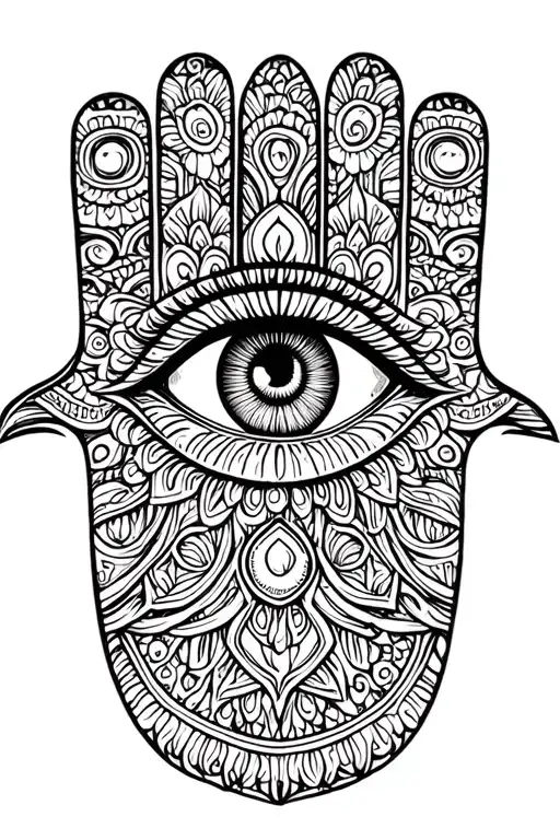 hamsa hand with eye inside tattoo design idea