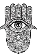 hamsa hand with eye inside tattoo design idea
