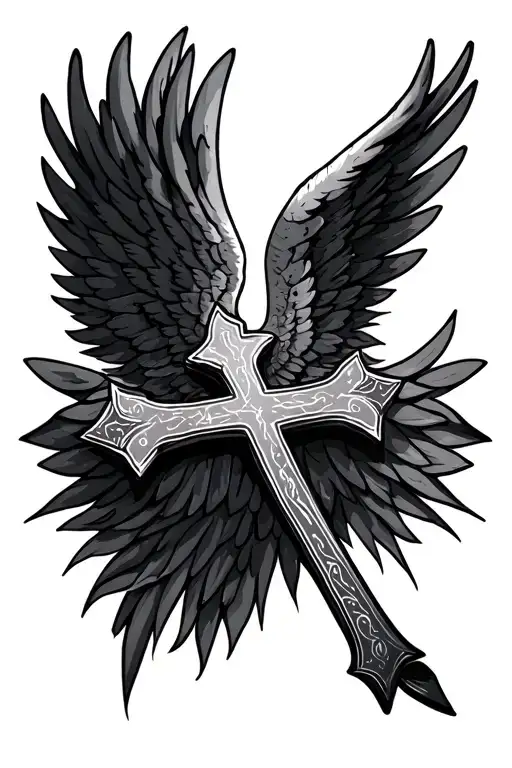Cross and angel wings tattoo design idea