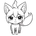 anime chibi nine tail fox, clean black outline only, big eyes and curled tail, 1-inch tatto tattoo design idea