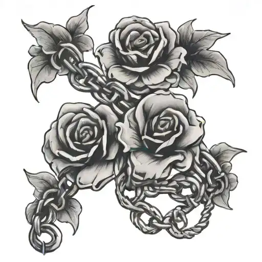 broken chain held together by flowers tattoo design idea