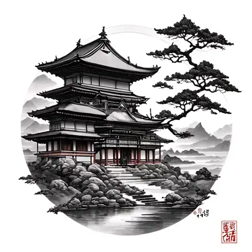 i’m looking for a full leg sleeve tattoo design. i want it to combine japanese buildings, possibly a samurai. but i also tattoo design idea