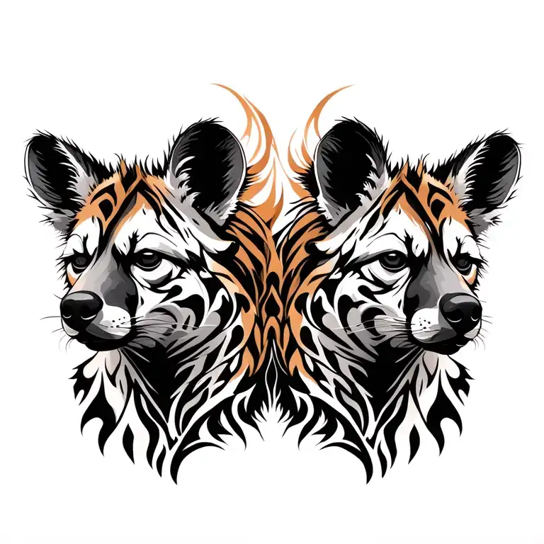 tribal sister spotted hyenas outline tattoo design idea