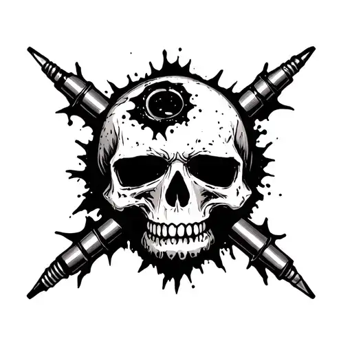 skull with bullet hole shaped like cross tattoo design idea