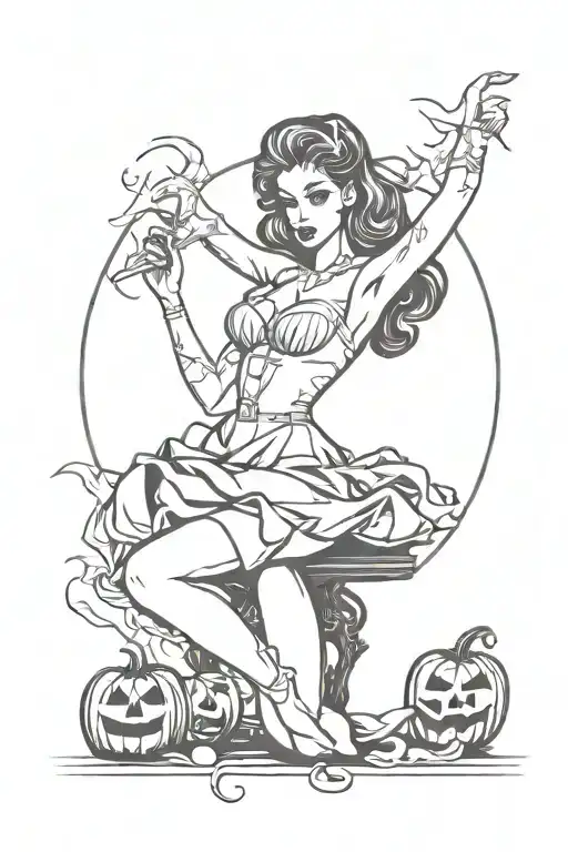 Halloween pin up full body tattoo design idea