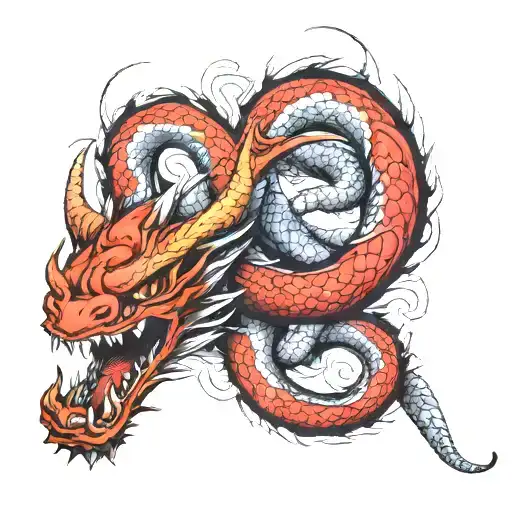 dragon wrapped around a nike swoosh no color   tattoo design idea