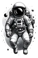  space/celestial elements including an astronaut floating tattoo design idea