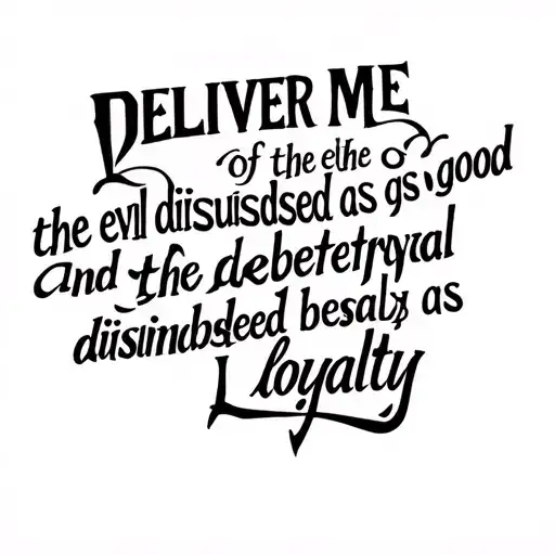 phrase that says deliver me of the evil disguised as good and the betrayal disguised as loyalty tattoo design idea