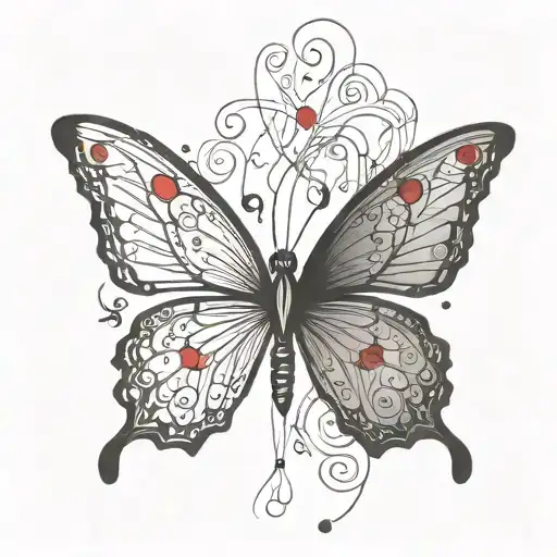 spine tattoo to lower back that represents the butterfly effect and red string theory minimalistic tattoo design idea