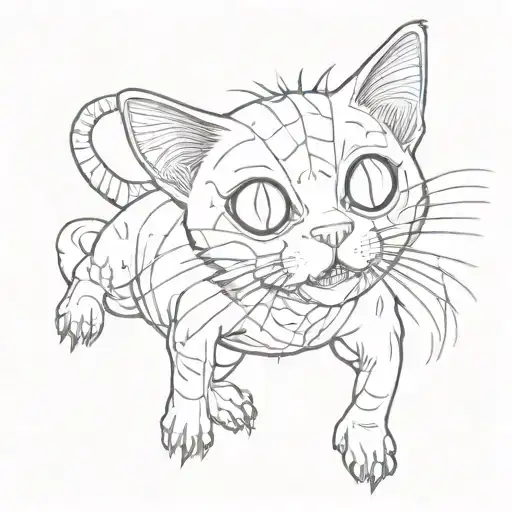 Cute horror junji Ito style of cat that has a spiders body tattoo design idea