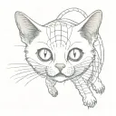 Cute horror junji Ito style of cat that has a spiders body tattoo design idea