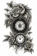 lion roses and clock tattoo design idea