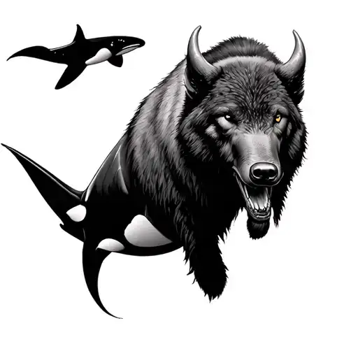 orca, megladon, manta ray, wolf, woolly mammoth, bison tattoo design idea