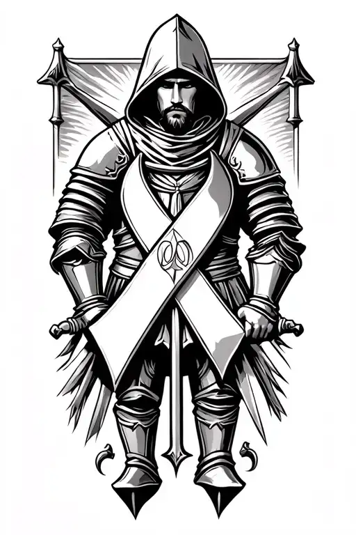  hoodedmedieval knight with sait micheal fight leukemia ribbon tattoo design idea